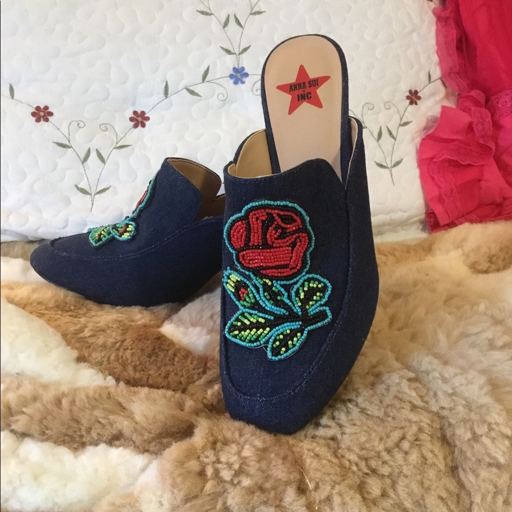 Anna Sui by INC jean beaded mules. NWOT